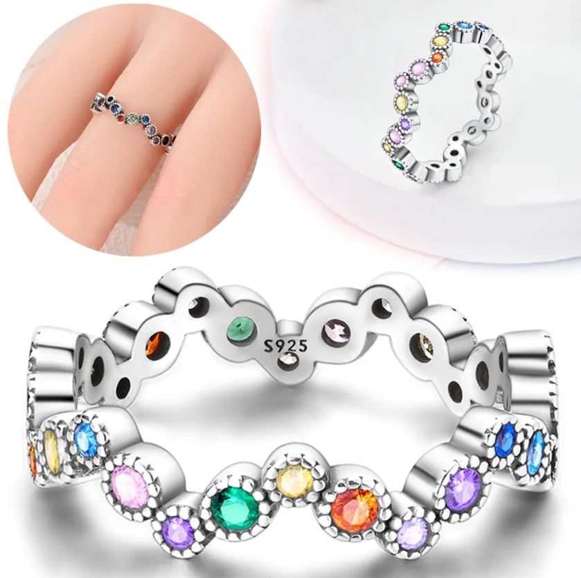 Anillo Plata S925 Zigzag Colores