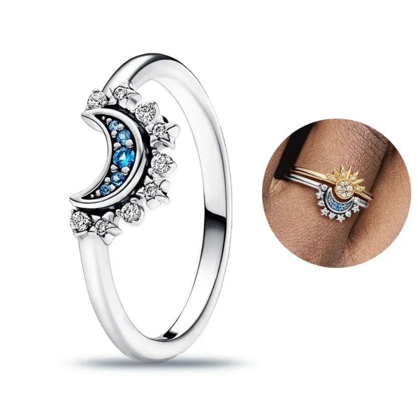 Anillo Plata S925 Luna Plateada
