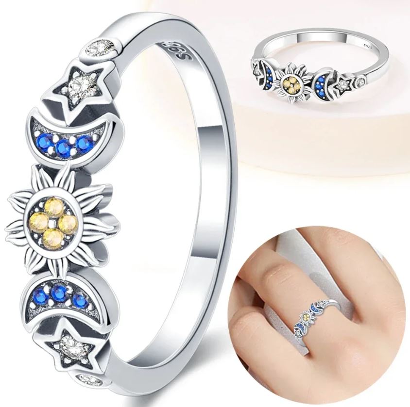 Anillo Plata S925 Sol y Luna