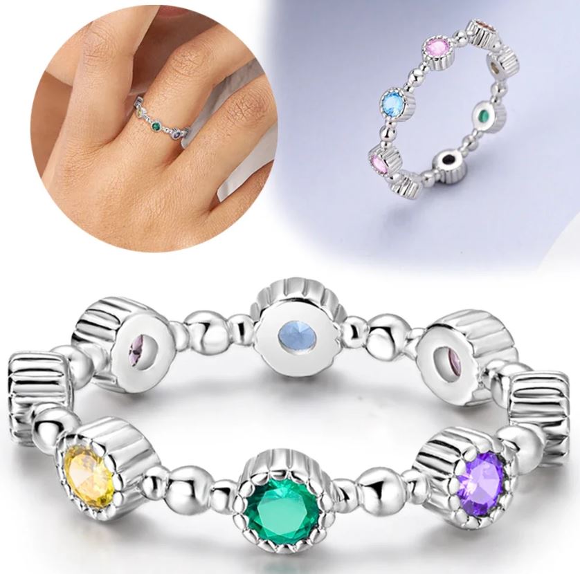 Anillo Plata S925 Colores Circular