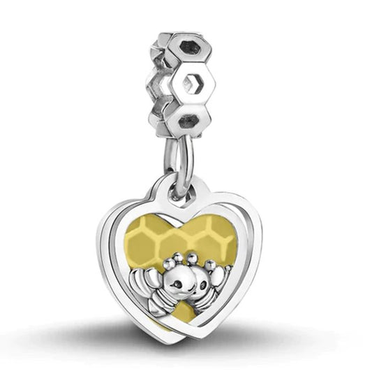 Charm Plata S925 Abejas Corazón