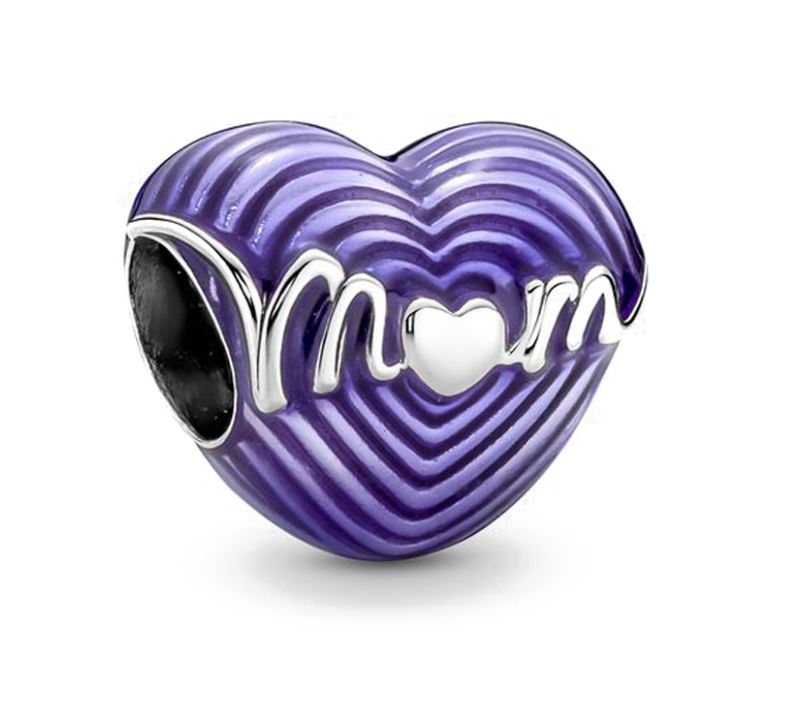 Charm Plata S925 Corazón Mom Morado