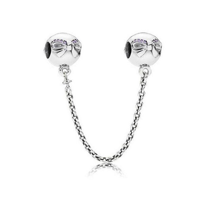 Cadena de Seguridad Plata S925 Moños Esfera Plateada