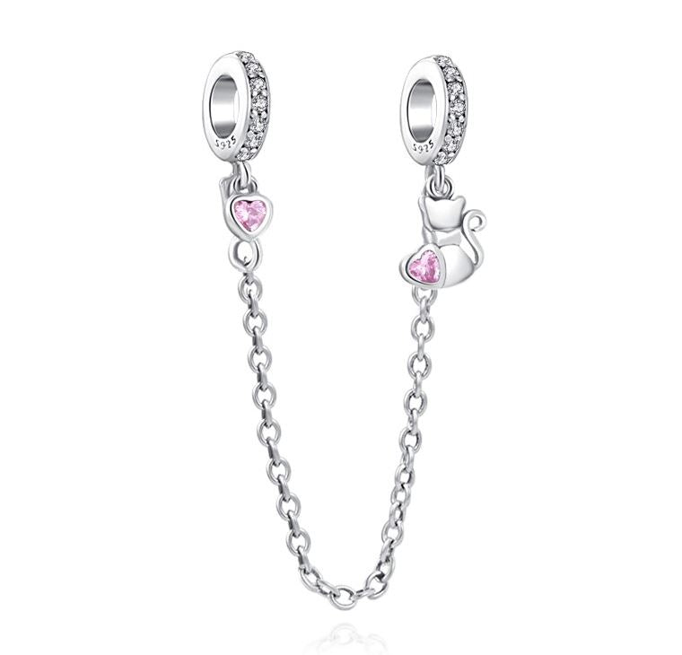 Cadena de Seguridad Plata S925 Gato Corazón