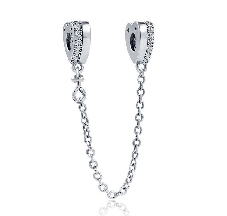 Cadena de Seguridad Plata S925 Corazones Plano