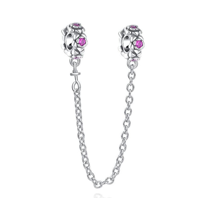 Cadena de Seguridad Plata S925 Rosas Plateada
