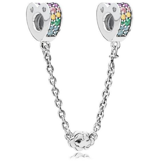 Cadena de Seguridad Plata S925 Corazones Colores