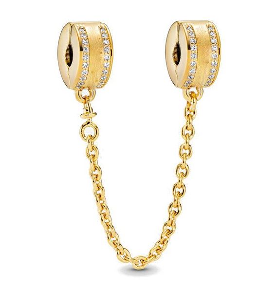 Cadena de Seguridad Plata S925 Cilindros Dorados 2