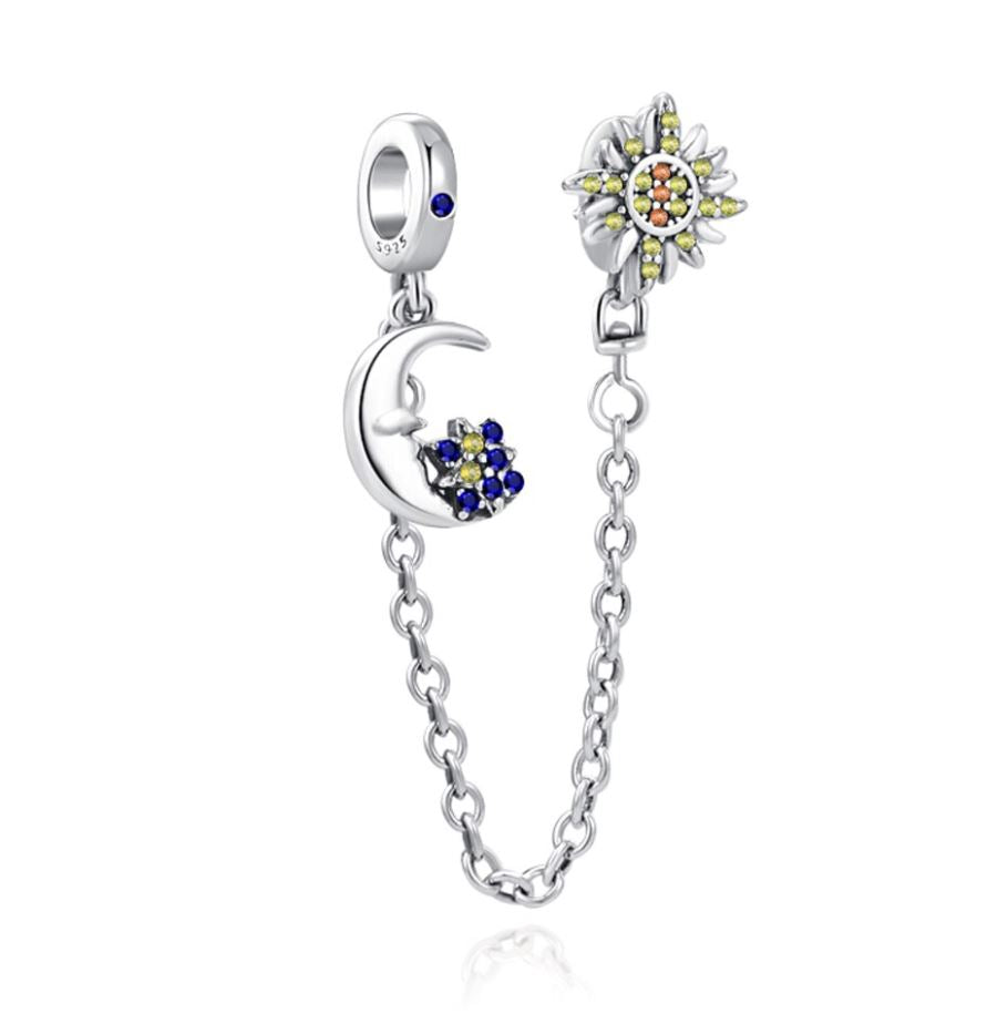 Cadena de Seguridad Plata S925 Sol y Luna