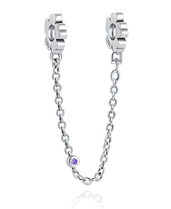 Cadena de Seguridad Plata S925 Flores Plano