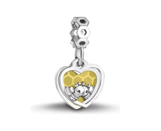 Charm Plata S925 Abejas Corazón