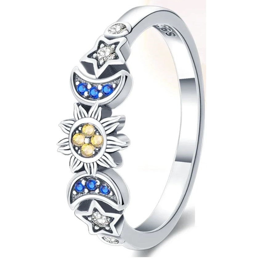 Anillo Plata S925 Sol y Luna