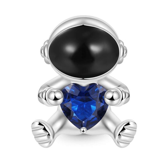 Charm Plata S925 Astronauta Corazón Azul