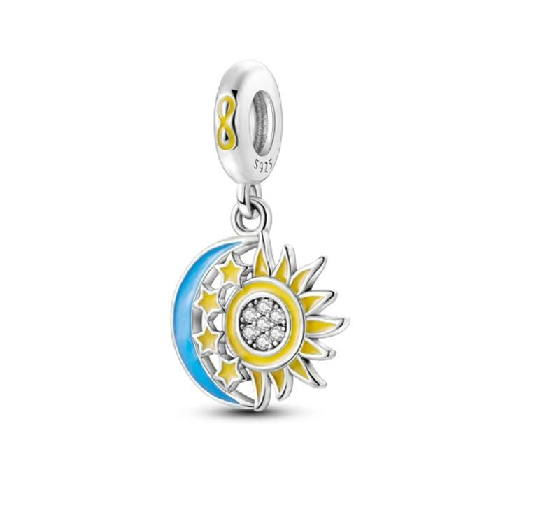 Charm Plata S925 Sol Luna Brilla Oscuridad
