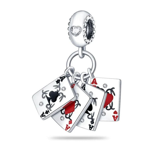 Charm Plata S925 Poker Ases Cartas Baraja