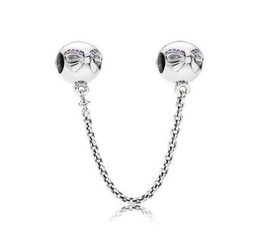Cadena de Seguridad Plata S925 Moños Esfera Plateada