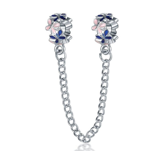 Cadena de Seguridad Plata S925 Mariposas Bicolor