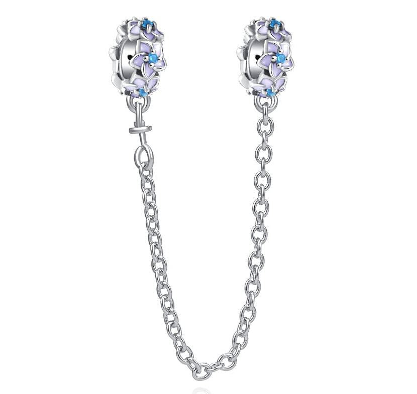 Cadena de Seguridad Plata S925 Flores Violeta