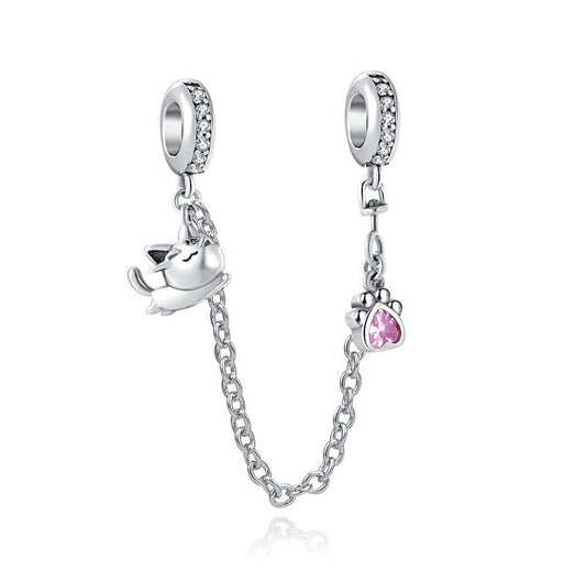 Cadena de Seguridad Plata S925 Gato Huella