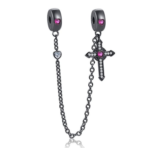 Cadena de Seguridad Plata S925 Cruz Negra