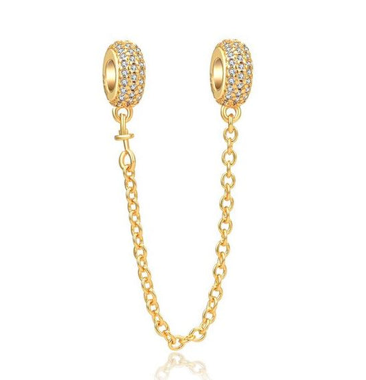 Cadena de Seguridad Plata S925 Círculo Dorado