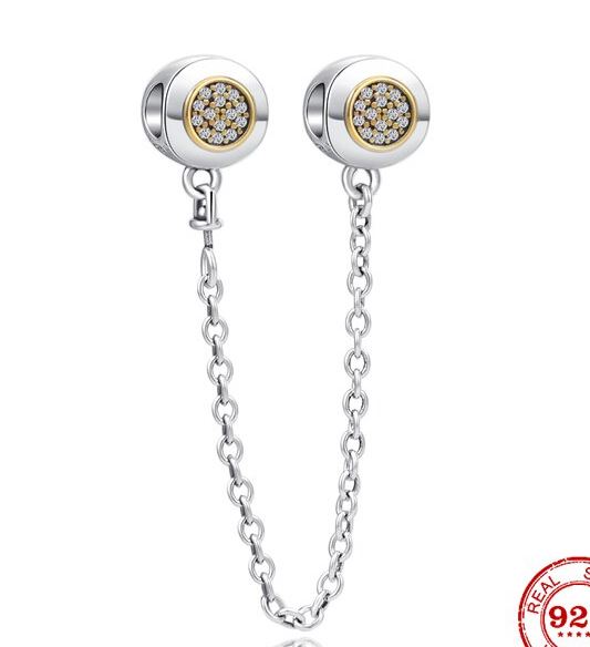 Cadena de Seguridad Plata S925 Óvalos Dorado