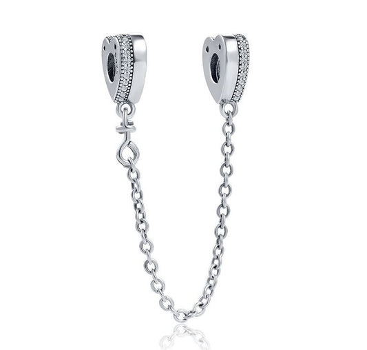 Cadena de Seguridad Plata S925 Corazones Plano