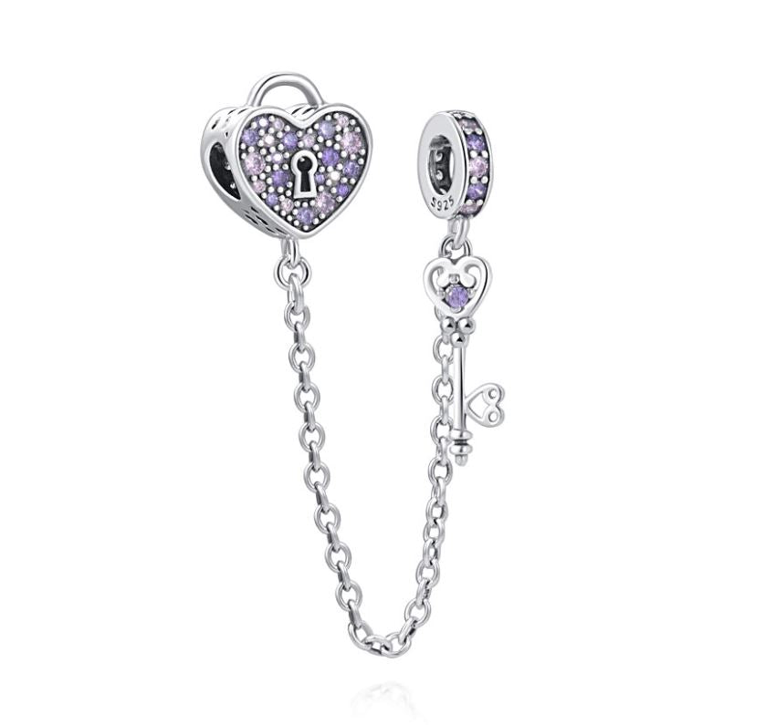 Cadena de Seguridad Plata S925 Corazón Candado Llave