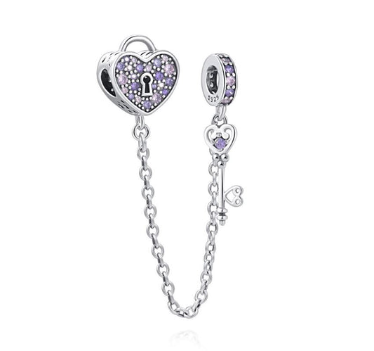 Cadena de Seguridad Plata S925 Corazón Candado Llave
