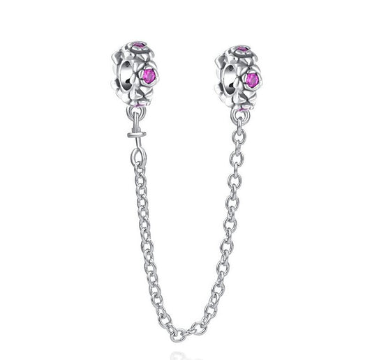 Cadena de Seguridad Plata S925 Rosas Plateada