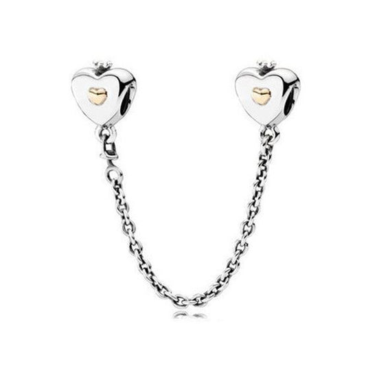 Cadena de Seguridad Plata S925 Corazones Dorados