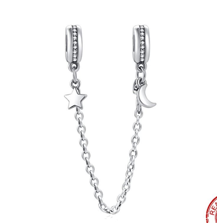 Cadena de Seguridad Plata S925 Luna Estrella