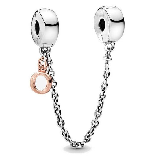 Cadena de Seguridad Plata S925 Corona Rosada